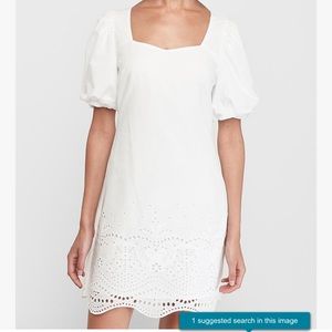 NWT: Express white puff sleeve eyelet dress